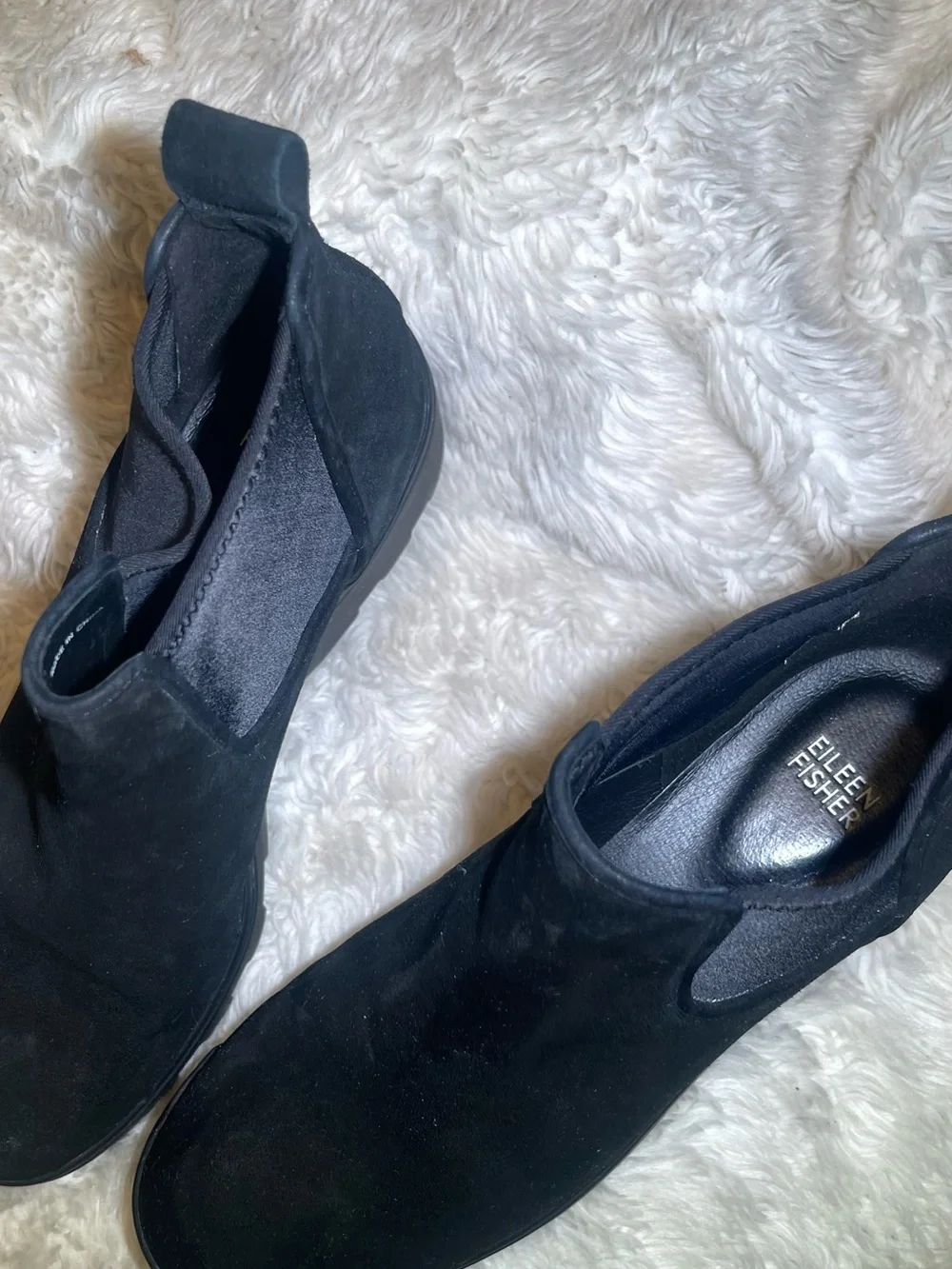 Eileen fisher splash waterproof black suede ankle boots size 9.5